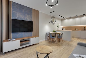Deluxe Apartment, 2 Bedrooms, Terrace | Living area | Flat-screen TV