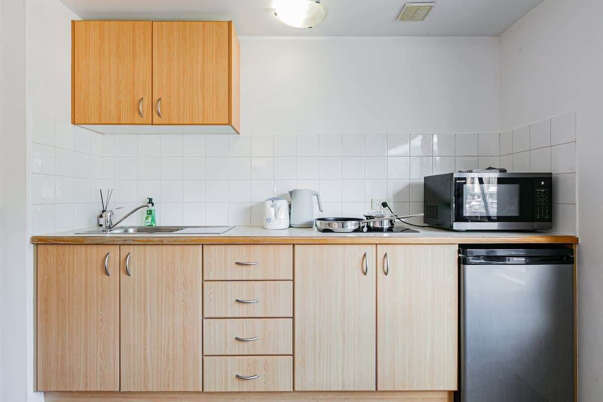 Microwave, stovetop, coffee/tea maker, toaster