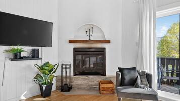 TV, fireplace