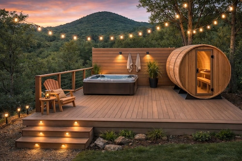 Creek Front with Firepit Patio, BBQ & Theatre Near Hot Springs, Hiking, Biking