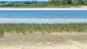 A beach with clear blue water, a sandy shore, and grassy dunes. - Admiral s Quarters in Wells (Wells)