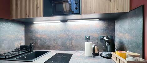 Fridge, microwave, coffee/tea maker