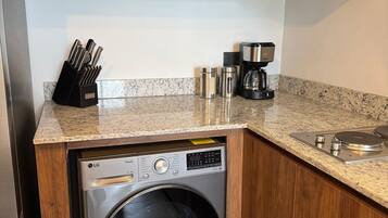 Microwave, stovetop, coffee/tea maker, toaster