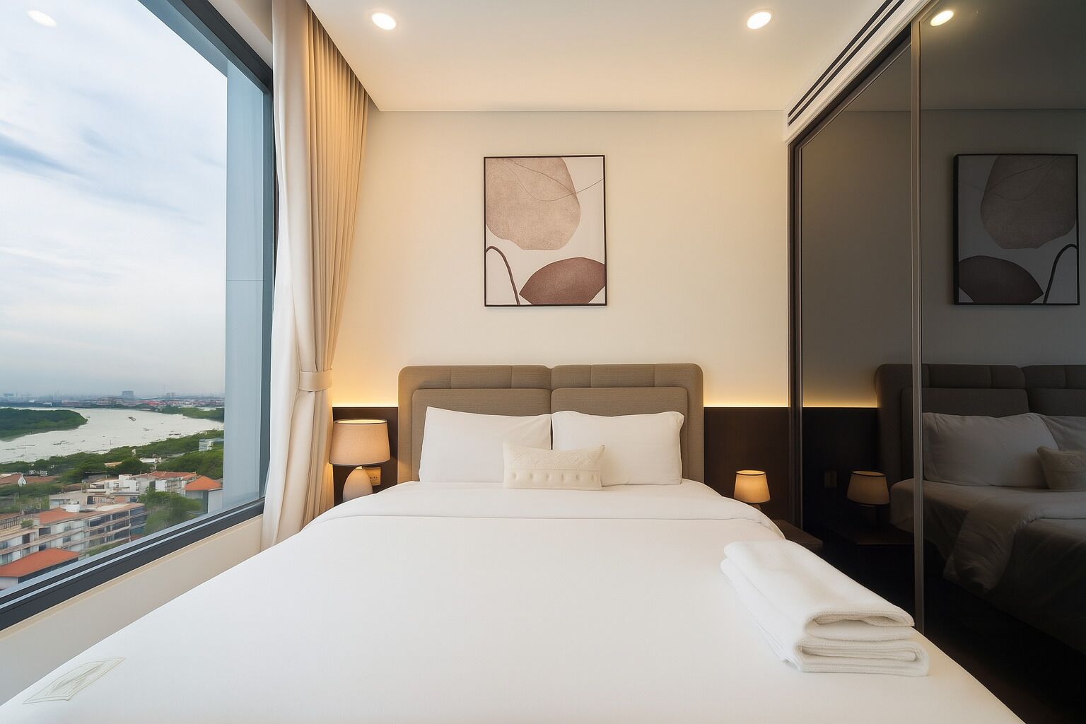 패밀리 아파트, 침실 2개, 발코니, 시내 전망 | 저자극성 침구, 미니바, 각각 다른 스타일의 인테리어, 각각 다르게 가구 비치