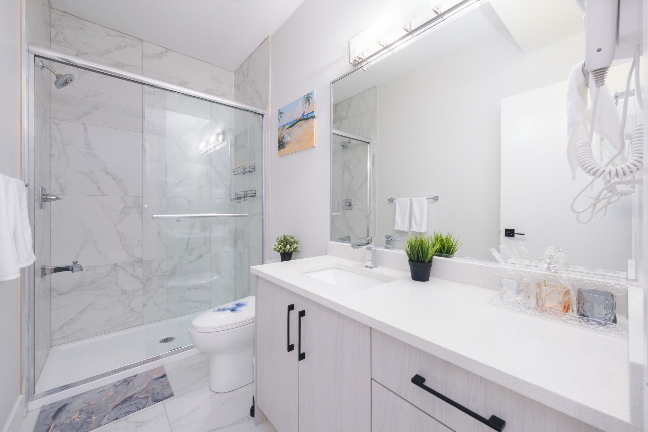 Dutxa, assecador de cabells, tovalloles i sabó 