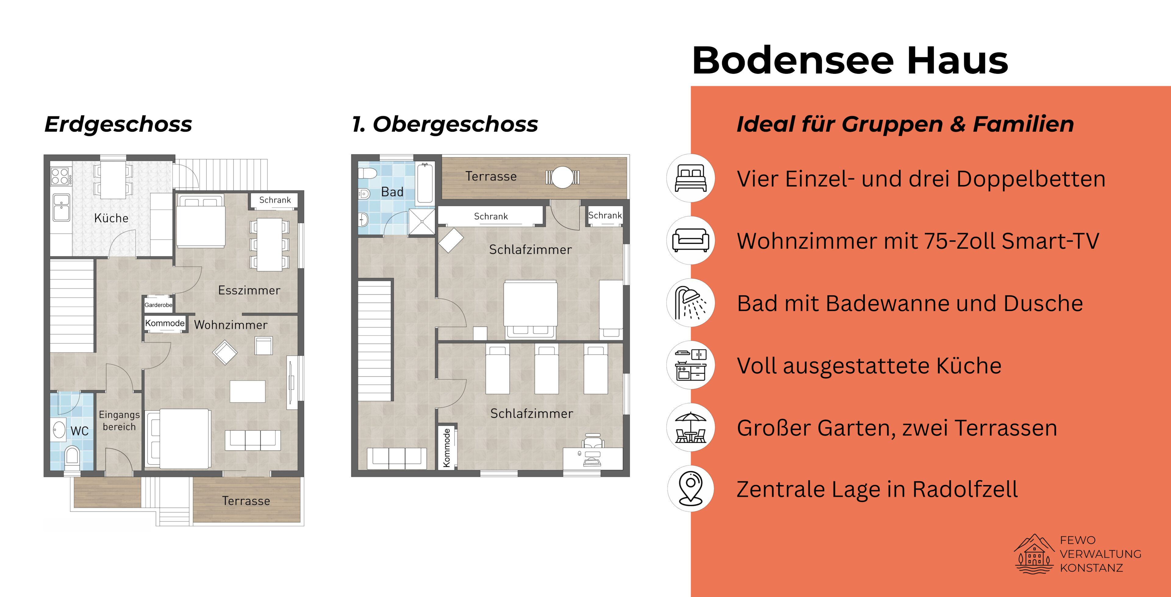A floor plan of a residential house with a central living area, kitchen, bathroom, and terrace.