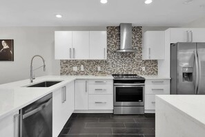 Fridge, microwave, oven, dishwasher
