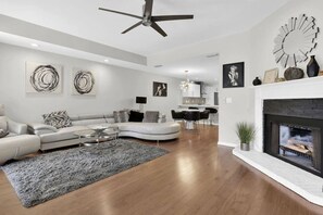 TV, fireplace