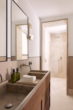 Hair dryer, soap, toilet paper