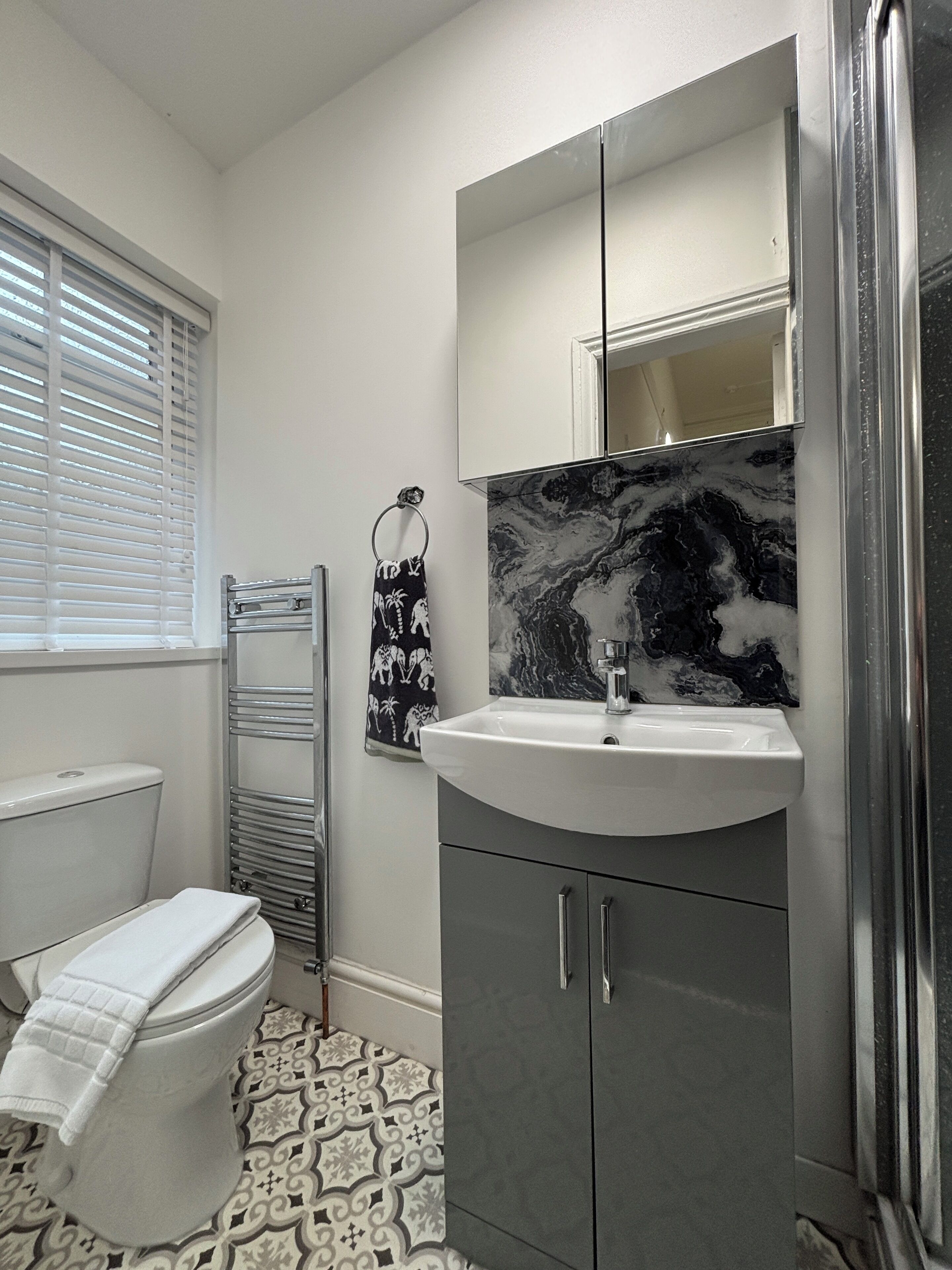 Douche, sèche-cheveux, serviettes fournies, papier toilette