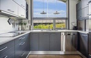 Fridge, microwave, dishwasher, coffee/tea maker