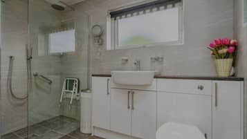Shower, soap, toilet paper