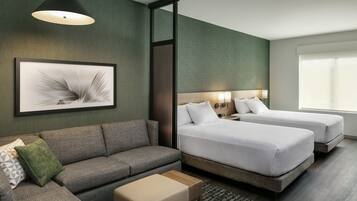 Room, 2 Queen Beds | Desk, blackout drapes, iron/ironing board, free WiFi