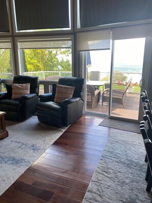 Smart TV, fireplace, video games, DVD player