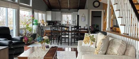 Smart TV, fireplace, video games, DVD player