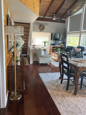 Smart TV, fireplace, video games, DVD player