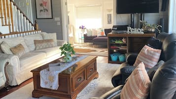 Smart TV, fireplace, video games, DVD player