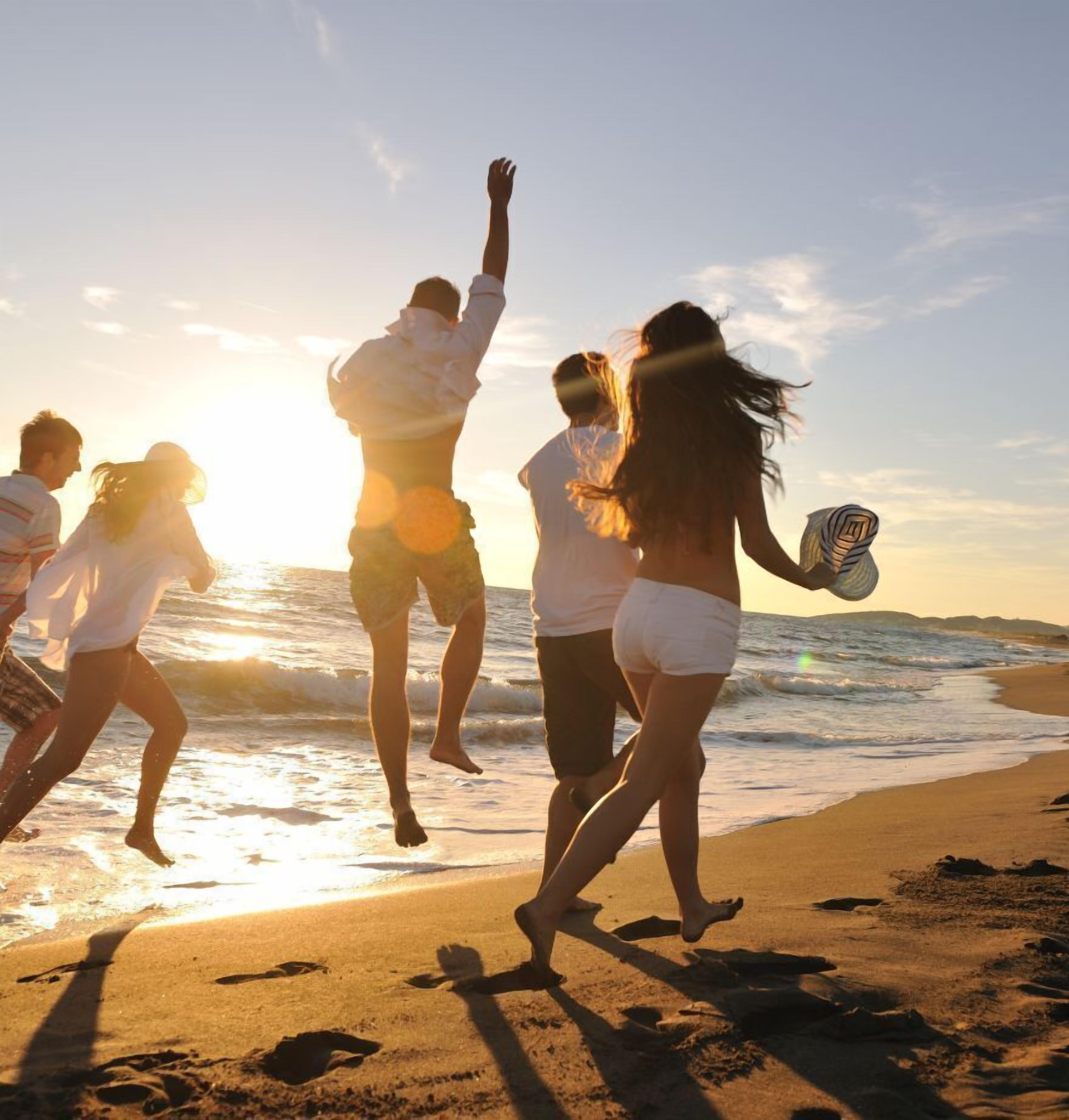 On the beach, white sand