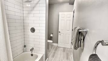 Eco-friendly toiletries, hair dryer, towels, soap