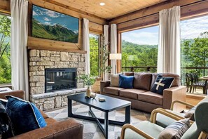 Smart TV, fireplace, foosball