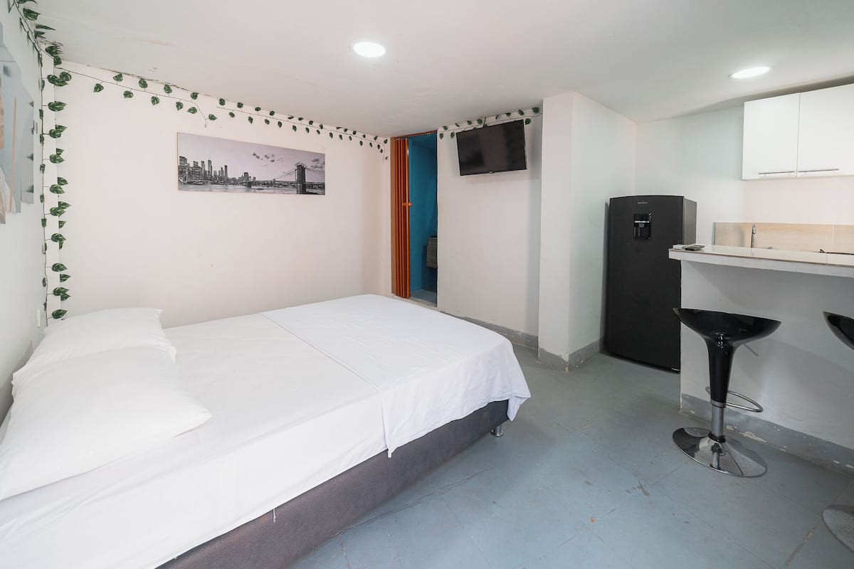 Estudio estándar, 1 cama Queen size, aire acondicionado | Wifi gratis, decoración personalizada y ropa de cama