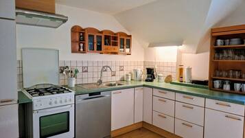 Kühlschrank, Mikrowelle, Herdplatte, Geschirrspüler