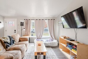 TV, DVD player, books, printers