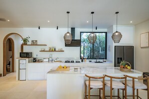 Luxury Villa, 3 Bedrooms, Patio, Pool View | Private kitchen | Fridge, microwave, oven, stovetop