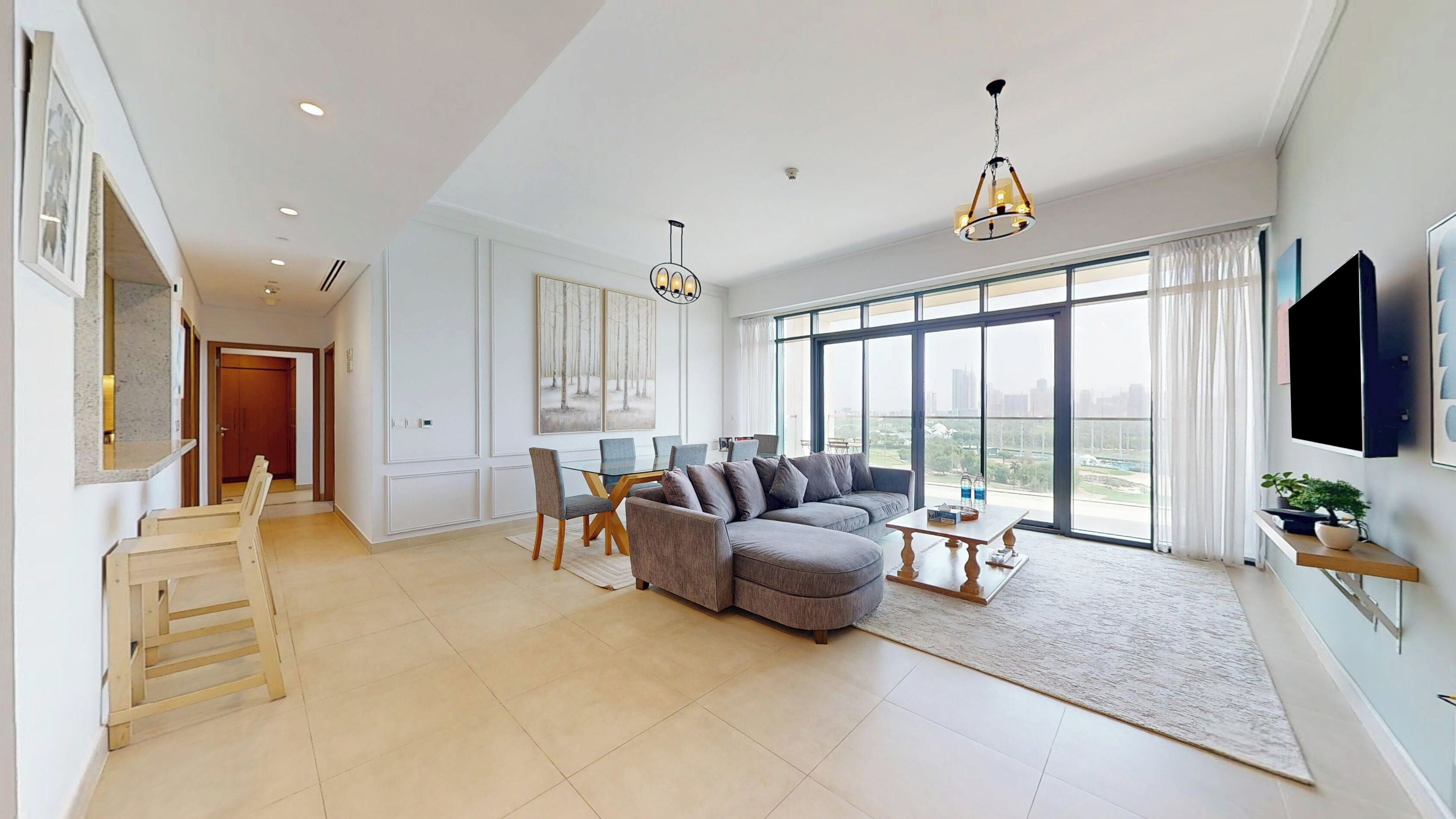 Superior Apartment, Golf View | Living room | 55-inch Smart TV with cable channels