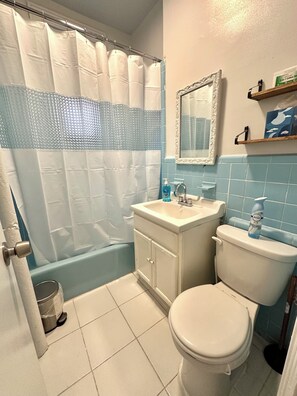 Secador de pelo, toallas, jabón, papel higiénico