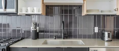 Fridge, microwave, oven, dishwasher