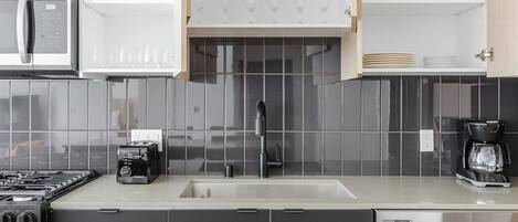 Fridge, microwave, oven, dishwasher