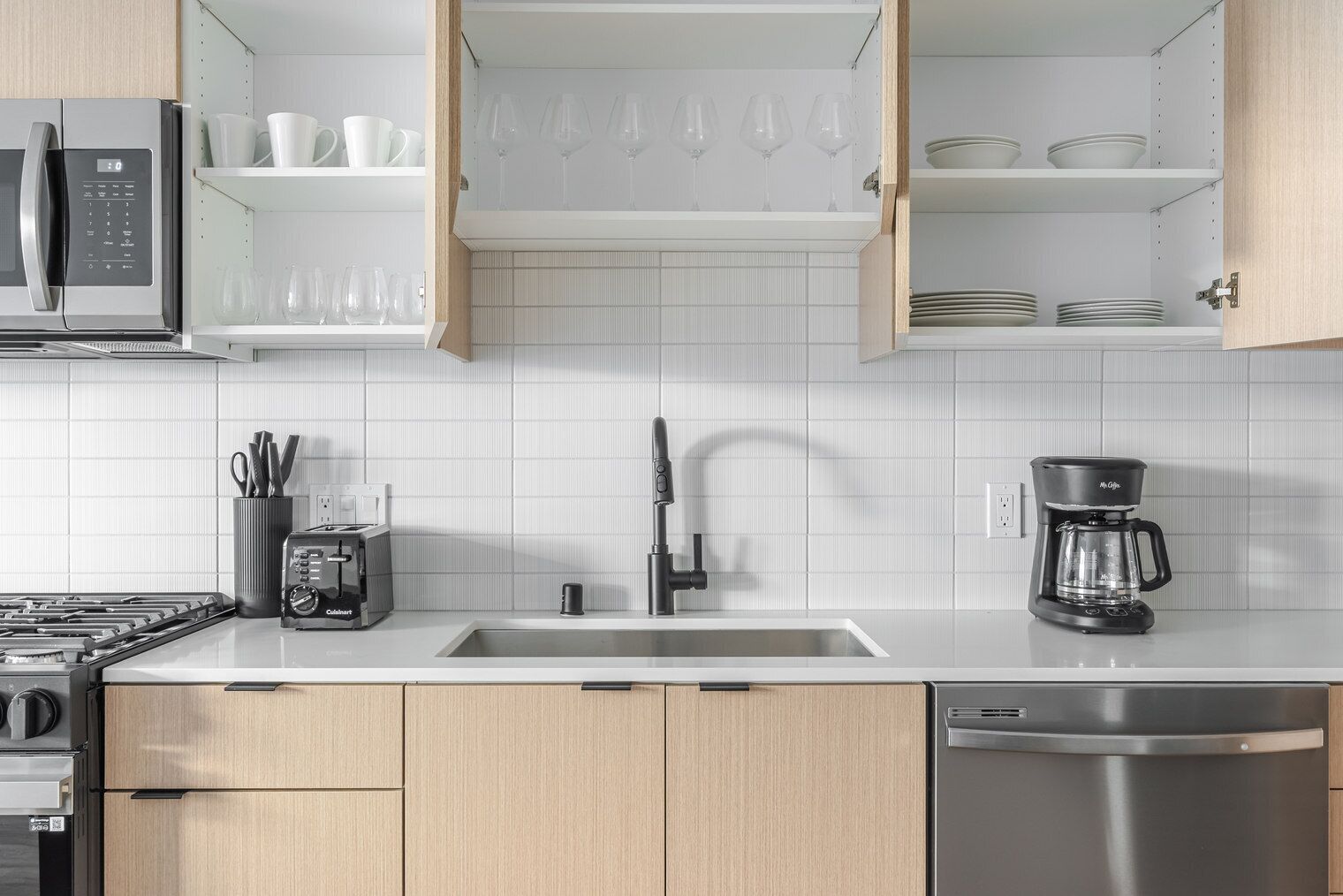 Fridge, microwave, oven, dishwasher