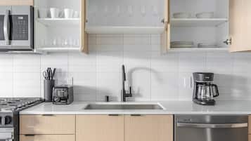 Fridge, microwave, oven, dishwasher