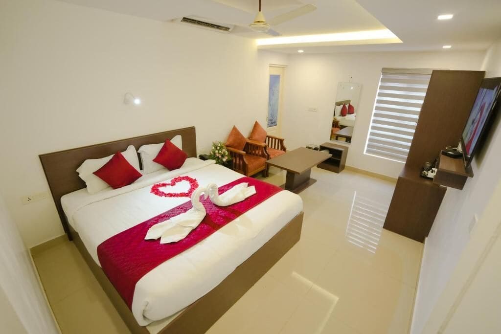 Kahden hengen luksushuone | Työpöytä, pimennysverhot, äänieristys, silitysrauta/-lauta