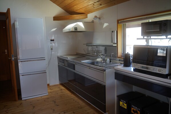 Fridge, microwave, stovetop