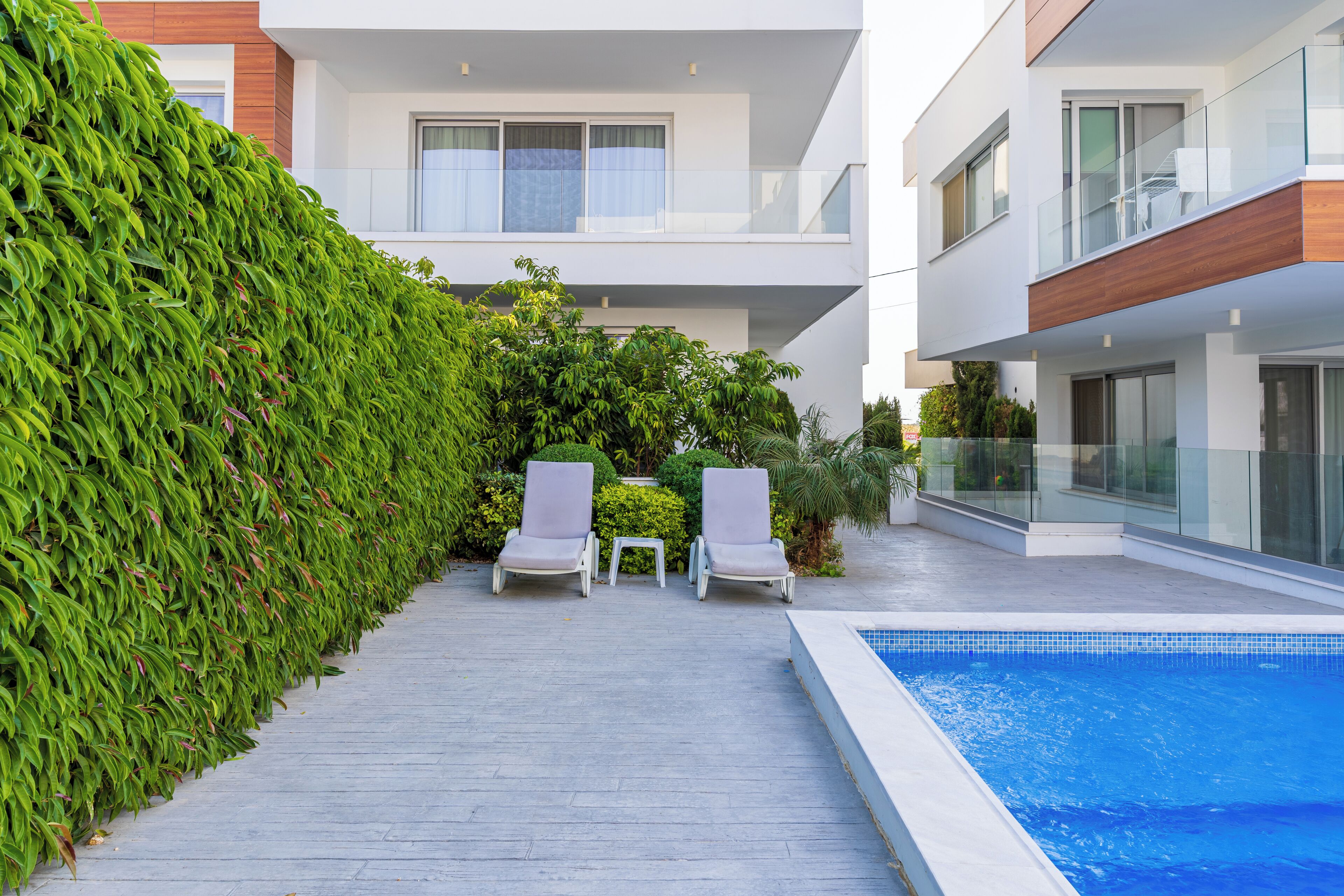 Outdoor pool, pool loungers