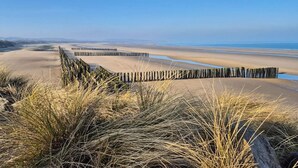 A coastal landscape with sand dunes, a wooden groyne structure, and sparse vegetation. - Beautiful apartment in Dunkerque with WiFi (Dunkerque)