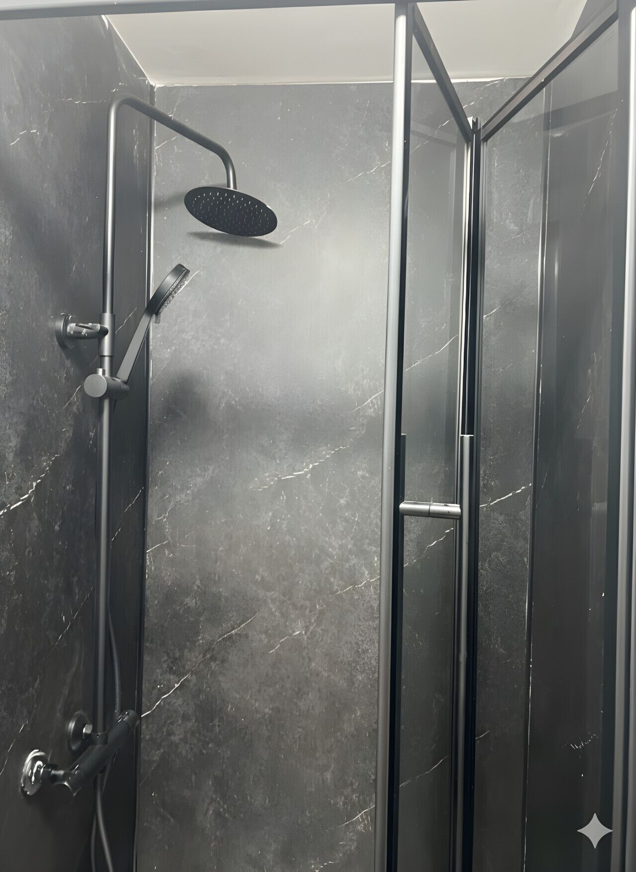 Regadera, toallas, jabón, shampoo 