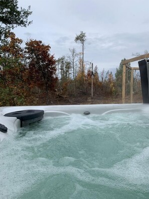 Outdoor spa tub - Secluded Rustic Cabin with Hot Tub Near Pere Marquette River in Big Rapids, Michigan (Big Rapids)