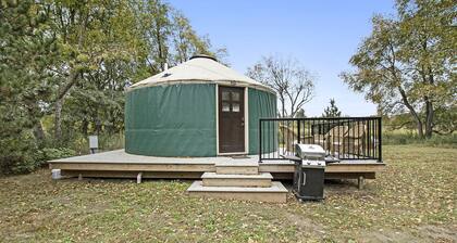 Secluded Off-Grid Yurt with Forest Views Near Trails in Sears, Michigan