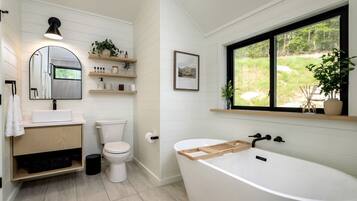 Jetted bath, hair dryer, towels
