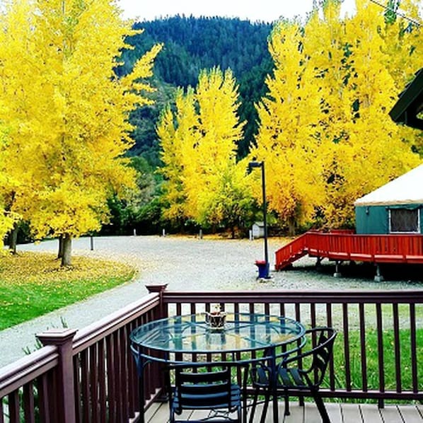 Outdoor dining - Luxury Cottage with Furnished Deck in Trinity, California (Big Flat)