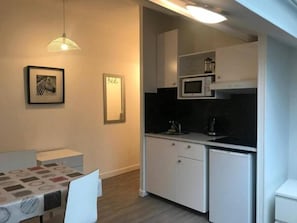 Superior Apartment, City View | Private kitchen | Fridge, microwave, stovetop, cookware/dishes/utensils