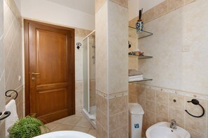 Shower, hair dryer, towels - Apartment 'Tuveri' with Private Terrace and Air Conditioning (Oristano)