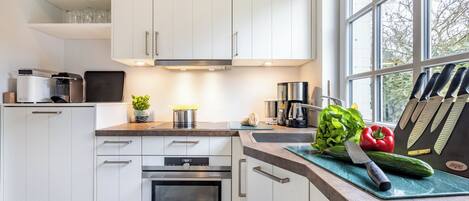 Fridge, oven, stovetop, dishwasher