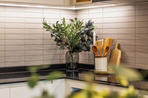 Luxury Στούντιο-Σουίτα | Ιδιωτική κουζίνα | Ψυγείο κανονικού μεγέθους, φούρνος μικροκυμάτων, μαγειρικές εστίες