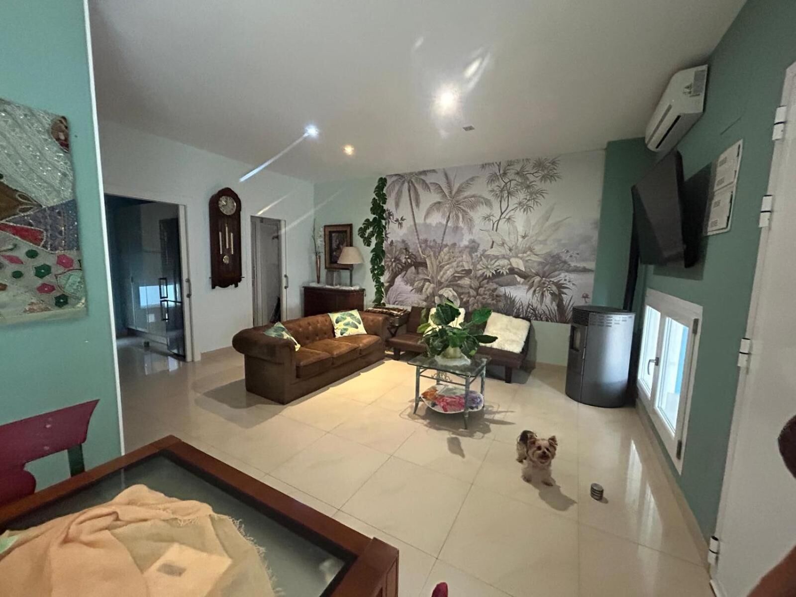 Een televisie en een open haard