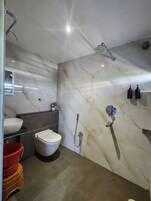 Ducha, toallas, jabón, shampoo