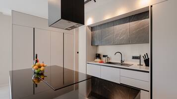 Fridge, oven, dishwasher, coffee/tea maker